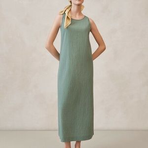 UNIQLO Hana Tajima Shirring Long Dress in Sage Green Size Large L